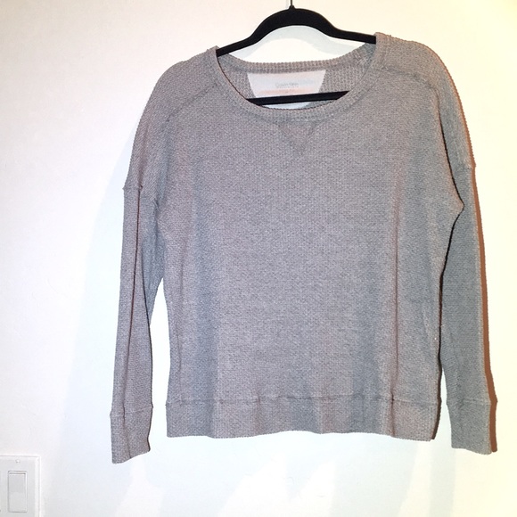 Calvin Klein scoop neck Waffle Knit Gray Pullover - Picture 4 of 9